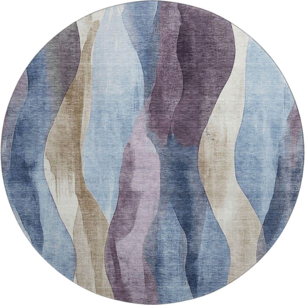 Mayfield Premium Machine Washable Abstract AMF1989 Denim 8 ft. x 8 ft. Round Rug price history on PriceWatchPro