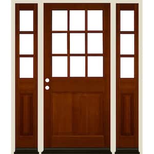 64 in. x 80 in. Right Hand 9-Lite English Chestnut Stain Douglas Fir Prehung Front Door Double Sidelite