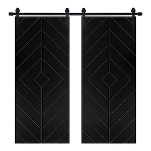 Modern Diamond Designed 48 in. x 84 in. MDF Panel Black Painted Double Sliding Barn Door with Hardware Kit