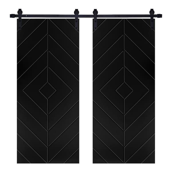 AIOPOP HOME Modern Diamond Designed 48 in. x 84 in. MDF Panel Black Painted Double Sliding Barn Door with Hardware Kit