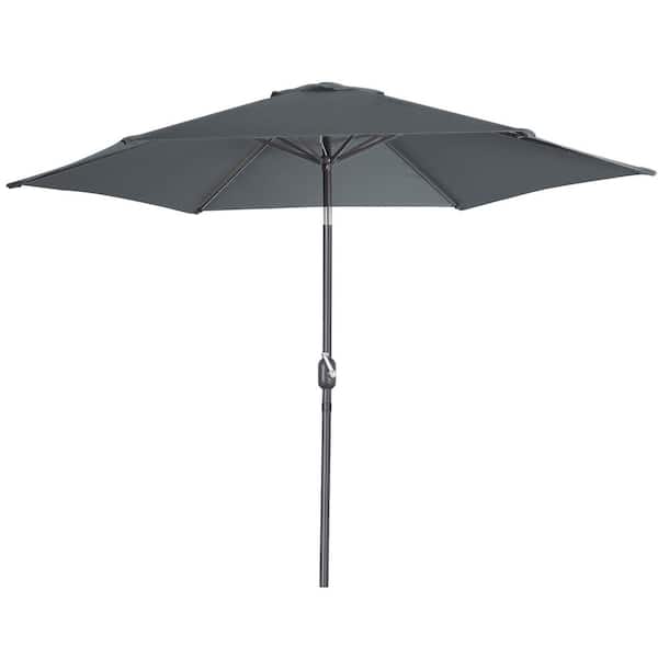 JUSKYS 9 ft. Outdoor Table Market Patio Umbrella with 6 Steel Ribs for Inground Pool Balcony Backyard in Gray Color