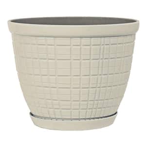 Adelyn 8 in. Glossy Ivory Plastic Planter with Saucer