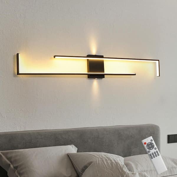 55.12 in. Modern Indoor 2-Light Black Dimmable LED Wall Sconce with Remote Included for Living Room Bedroom Kitchen