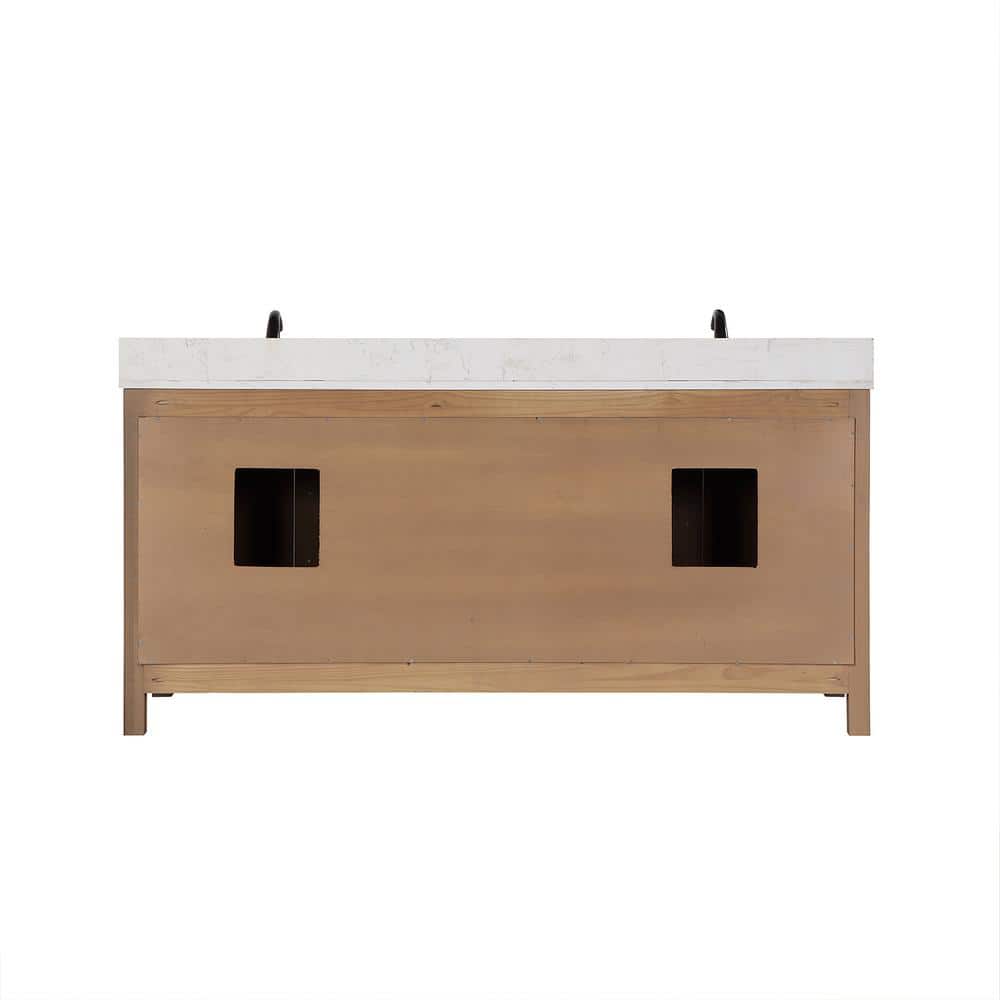 Hadiya 72" Brown Pine Double Vanity with White Stone Countertop