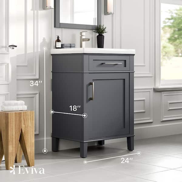 Garci 24 in. W x 18 in. D x 34 in. H Bathroom Vanity in Dark Gray with White Porcelain Top with White Sink