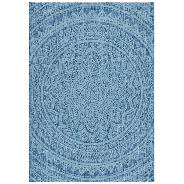 SAFAVIEH Courtyard Navy/Aqua Doormat 3 ft. x 5 ft. Medallion Indoor/Outdoor Patio Area Rug
