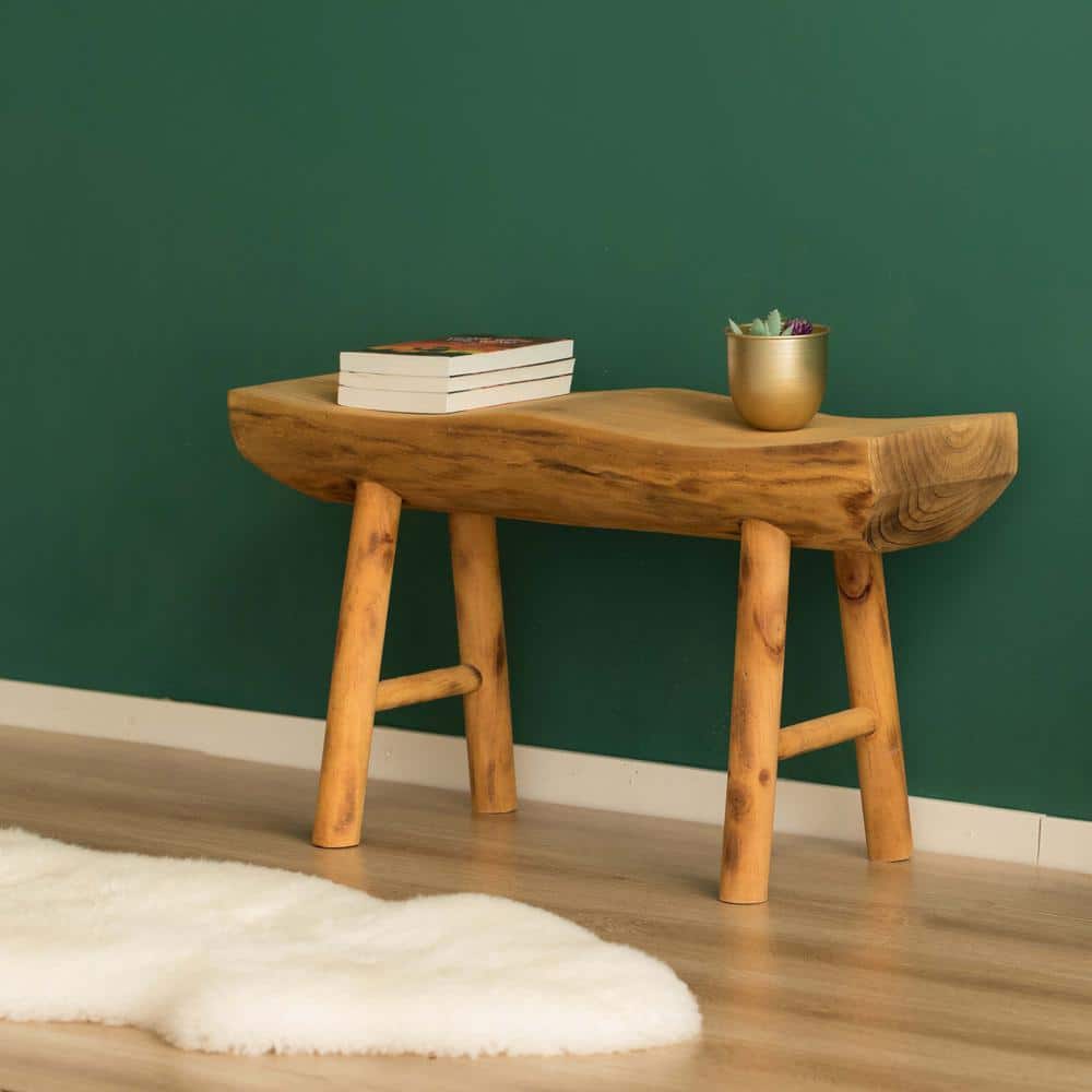 Rustic Carved Wood Natural Edge Log Accent Bench