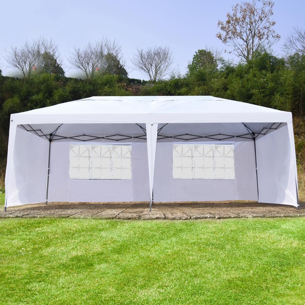 White Heavy Duty Pop Up Canopy Tent with Sidewalls