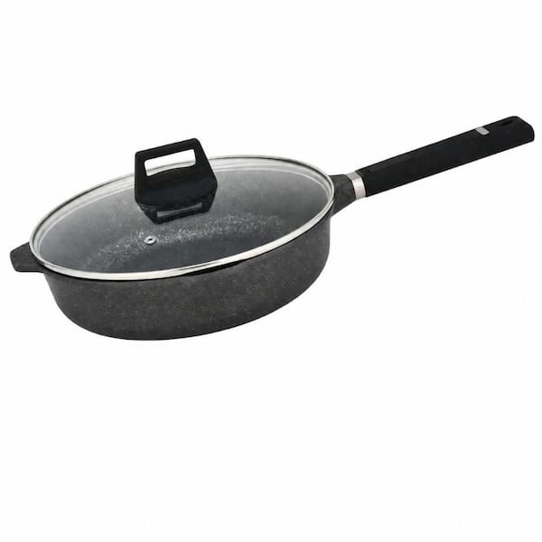 9.4 in. Marble Nonstick Omelette Pan with Glass Lid, Stainless Base, Rubber-Coated Handle, All Stovetops