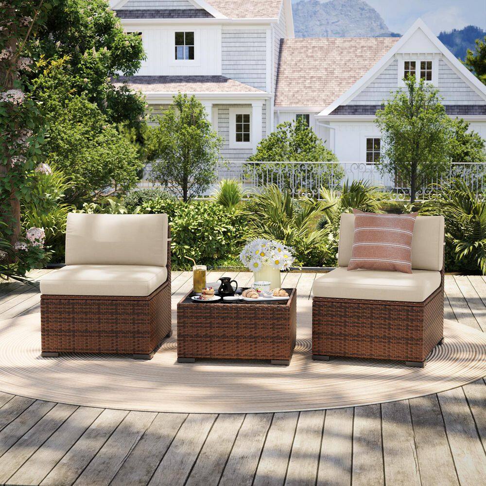Armless Wicker Outdoor Patio Chair With Beige Cushions Set price history on PriceWatchPro
