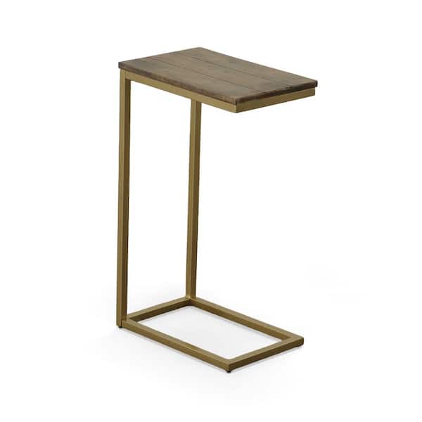 Aggie 16 in. Elm and Gold 25.25 in. High Rectangle Wood Top End Table