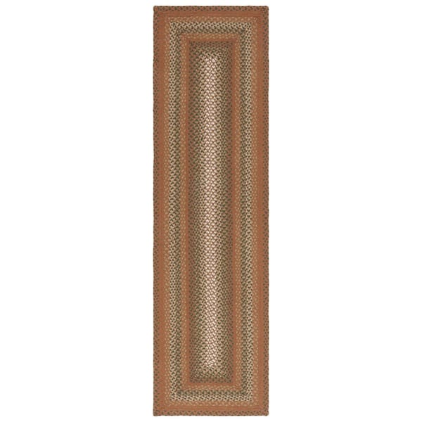 SAFAVIEH Braided Ivory Brown 2 ft. x 8 ft. Abstrract Border Runner Rug