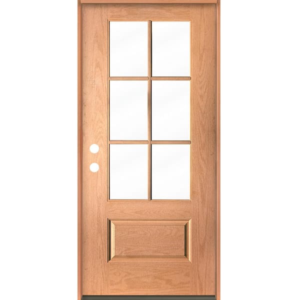 Krosswood Doors 36 in. x 80 in. Farmhouse 6 Lite Clear Glass Right-Hand/Inswing Teak Stain Wood-like Fiberglass Prehung Front Door