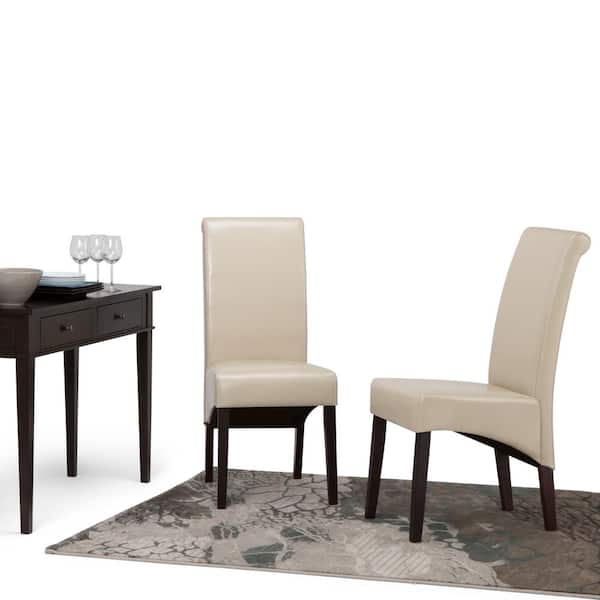 Avalon Transitional Deluxe Parson Dining Chair in Satin Cream Faux Leather (Set of 2)