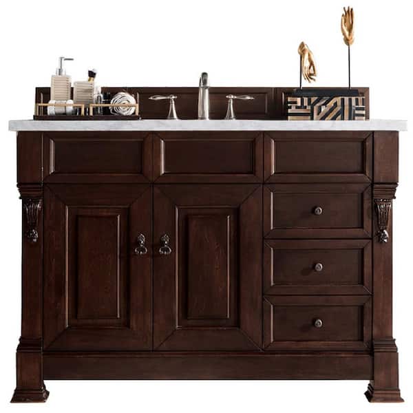 James Martin Vanities Brookfield 48 in. W x 23.50 in. D x 34.3 in. H Single Bath Vanity Burnished Mahogany with Carrara Marble Top
