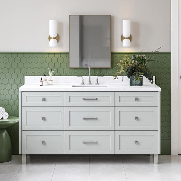 ARIEL Monroe 66 in. Single Sink Freestanding Bathroom Vanity in Gray with Carrara White Quartz Top