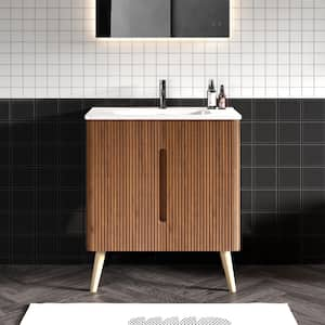 29.92 in. W x 18.33 in. D x 32.48 in. H Single Sink Freestanding Bath Vanity in Walnut with White Ceramic Top Sink