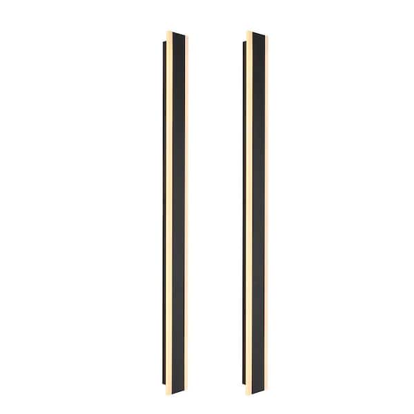 Modern Outdoor/Indoor 1-Light Black Integrated LED Wall Sconce with Acrylic Shade for Hallway Porch, Warm Light (2Pcs)