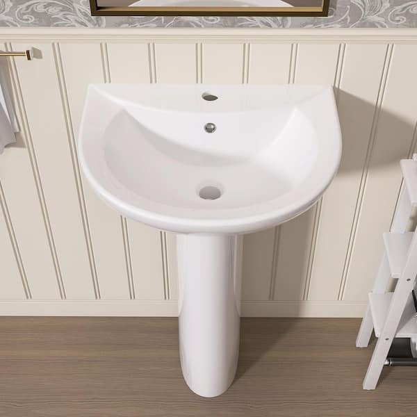 Bos 20 in. W x 17 in. D U-Shape Bathroom Pedestal Sink in White Vitreous China Ceramic Vessel Sink Base with Single Hole