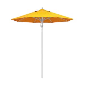 7.5 ft. Silver Aluminum Commercial Market Patio Umbrella Fiberglass Ribs and Pulley Lift in Sunflower Yellow Sunbrella
