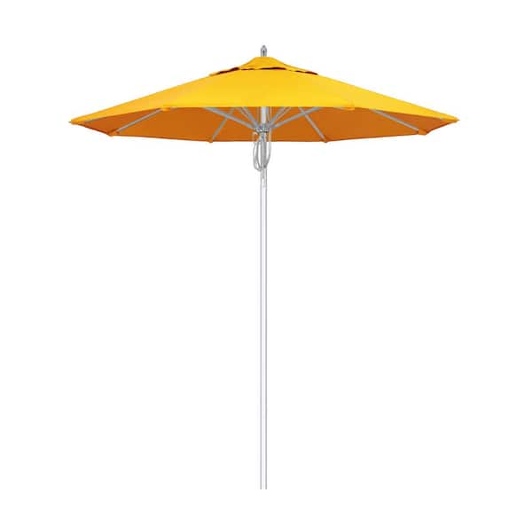 California Umbrella 7.5 ft. Silver Aluminum Commercial Market Patio Umbrella Fiberglass Ribs and Pulley Lift in Sunflower Yellow Sunbrella