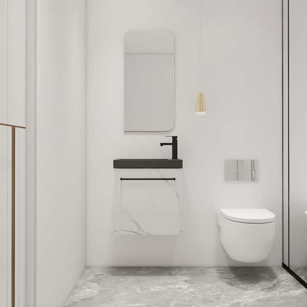 ARTCHIRLY 19.7 in. W x 9.9 in. D x 21.3 in. H Wall-Mounted Bath Vanity in White with Black Resin Vanity Top