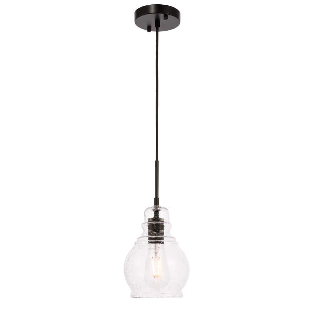 Timeless Home Pierce 1-Light Pendant in Black with 6.25 in. W x in. H  Clear Seeded Glass LVNPN12402BK The Home Depot