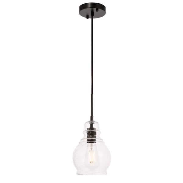 Unbranded Timeless Home Pierce 1-Light Pendant in Black with 6.25 in. W x 9 in. H Clear Seeded Glass