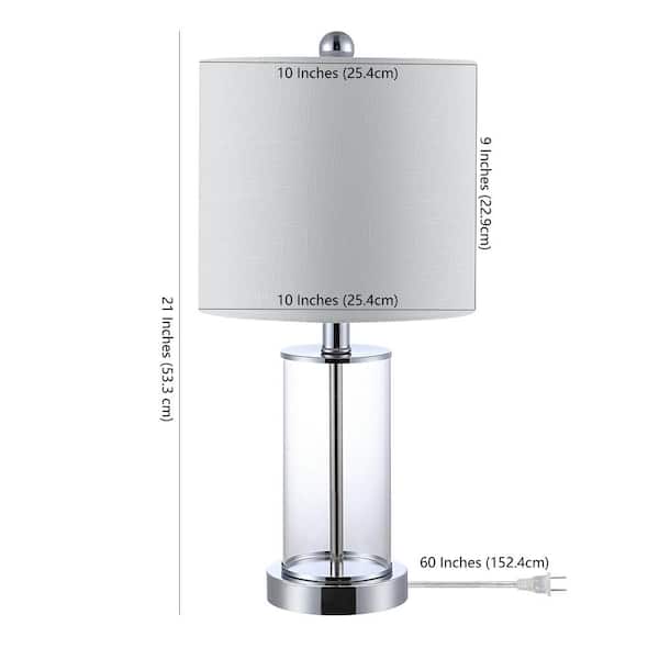 Jonathan Y Abner 21 In Chrome Glass Modern Contemporary Usb Charging Led Table Lamp Jyl8500c Set2 The Home Depot