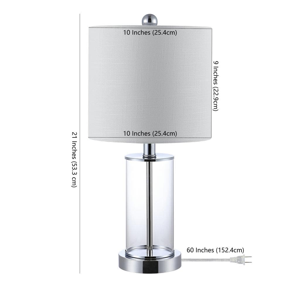 Abner 21" Chrome and Clear Glass USB Table Lamp Set