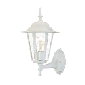 Camelot Collection 1-Light Textured White Outdoor Wall Lantern Sconce
