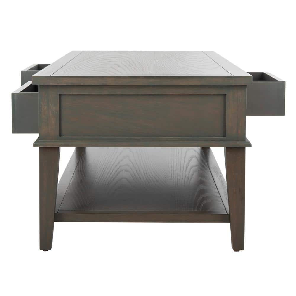 Transitional Ash Grey Rectangular Coffee Table with Storage