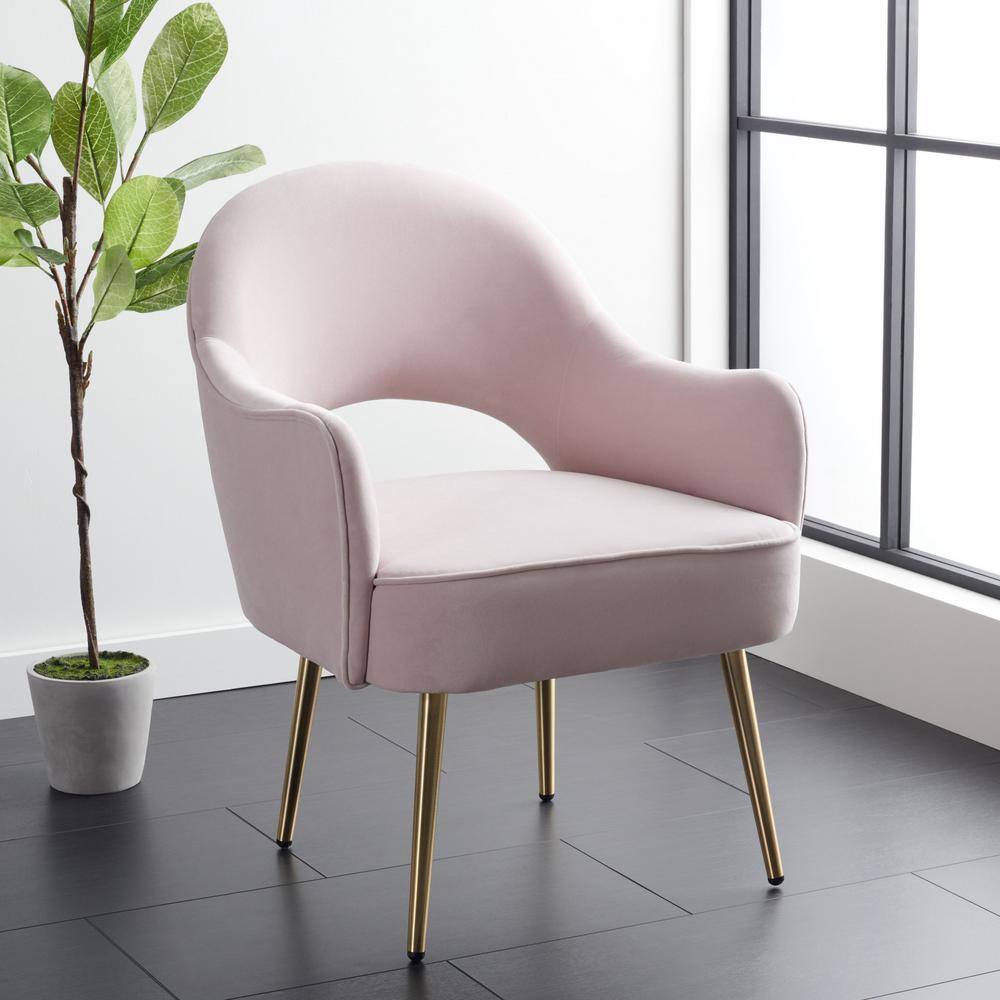 Evelyn Light Pink Velvet Accent Chair with Tapered Gold Legs