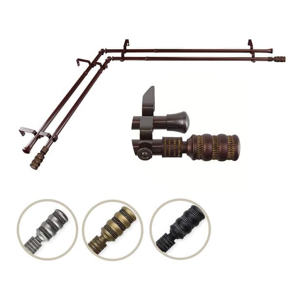 Rod Desyne 13/16" Dia Adjustable 120" to 170" Double Corner Window Curtain Rod in Cocoa with Dollop Finials