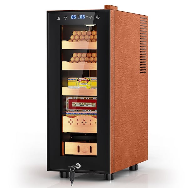 10.23 in. Single Zone Electric Cigar Humidor 35 L Storage 300-Counts with Lock Humidity and Temperature Control in Brown