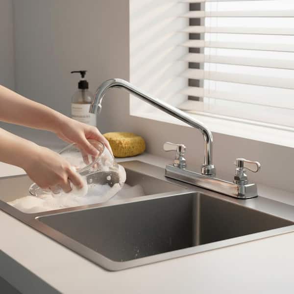 Double Handle Deck Mount Standard Kitchen Faucet in Polished Chrome