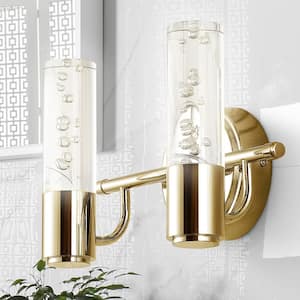 Bolha 10.75 in. 2-Light Brass Gold Minimalist Modern Bubble Acrylic/Iron Integrated LED Vanity Light