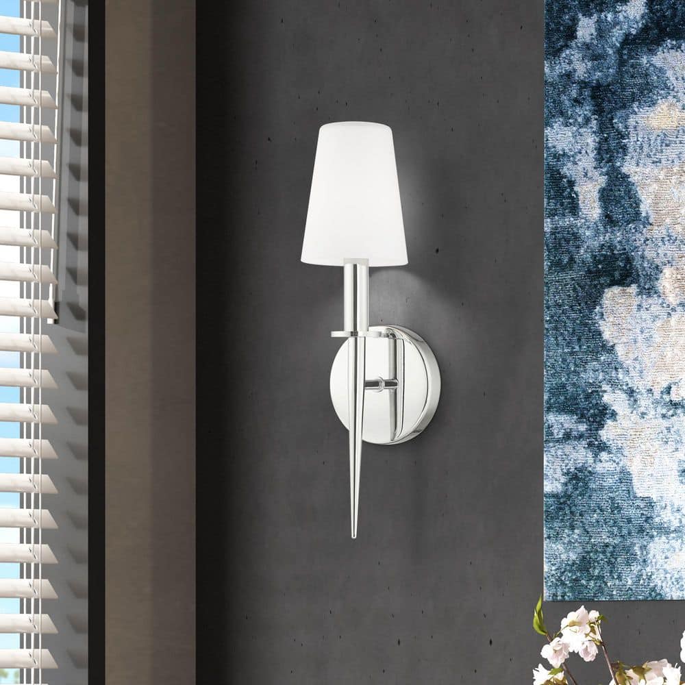 Sleek Polished Chrome Direct Wired 1-Light Sconce with Opal White Glass