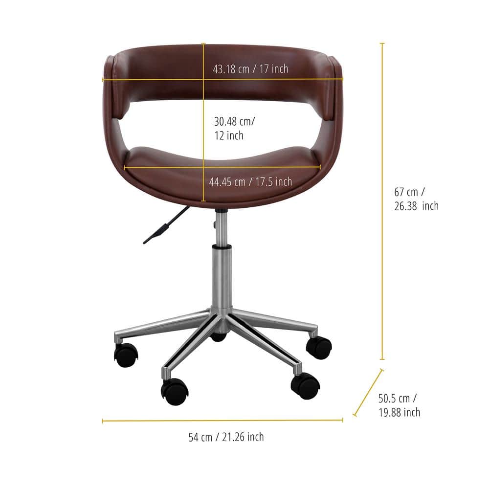 Modern Brown Faux Leather Swivel Task Chair with Metal Base