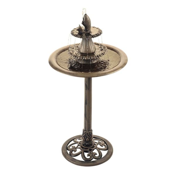 40 in. Tall Indoor/Outdoor Tiered Pedestal Fish Fountain Birdbath, Gold
