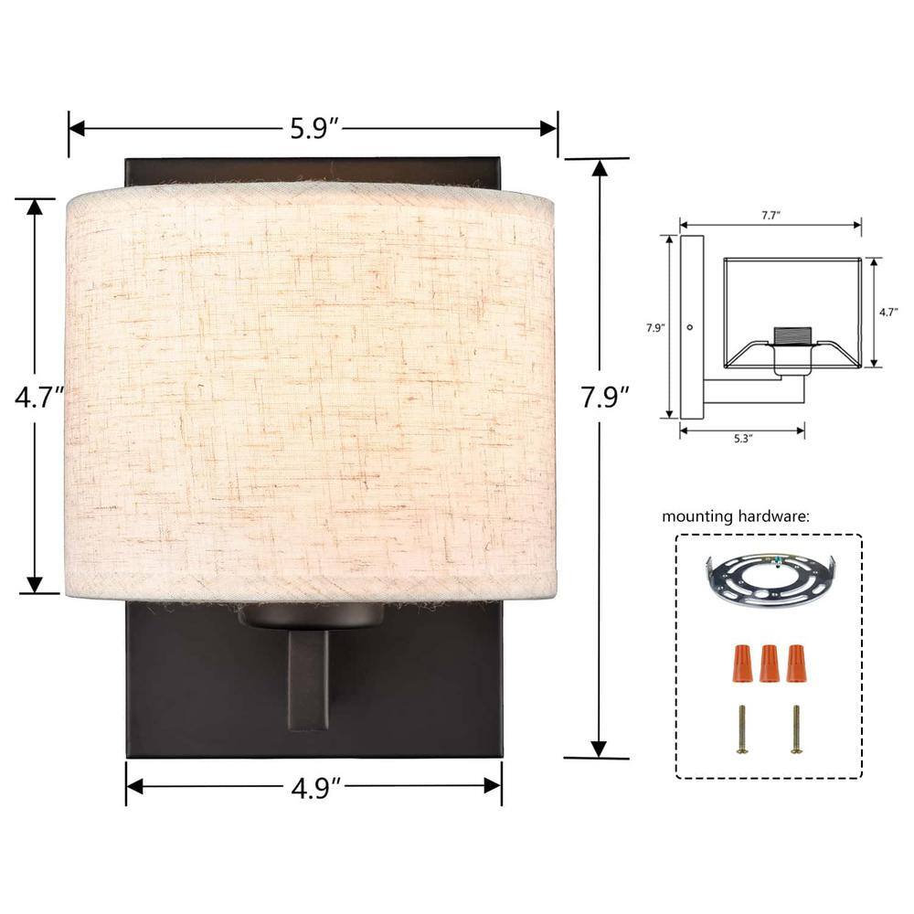 Matte Black Wall Sconce with Beige Fabric Drum Shade