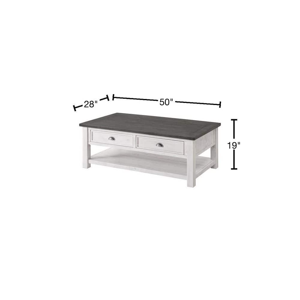White and Grey Rectangular Wood Coffee Table with Storage
