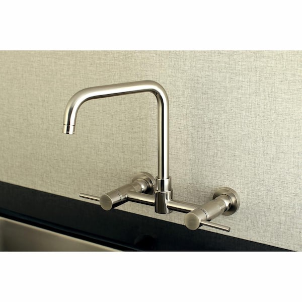 Modern 2-Handle Wall-Mount Standard Kitchen Faucet in Brushed Nickel