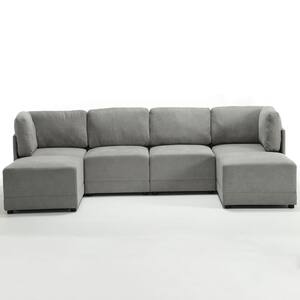 120" Sectional Modular Couch 6-Piece Gray Living Room Set U Shaped Sofa with Chaise Ottoman