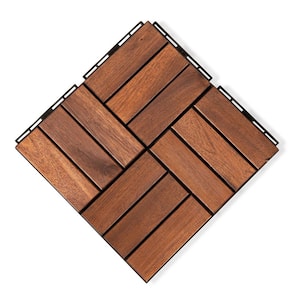 Brown Acacia Wood 3/4 in. T x 12 in. W Solid Hardwood Flooring Interlocking Deck Tiles - Checker Pattern(20 sqft/case)