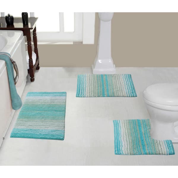Gradiation Collection 100% Cotton Bath Rug, 3-Pcs Set with Contour, Turquoise