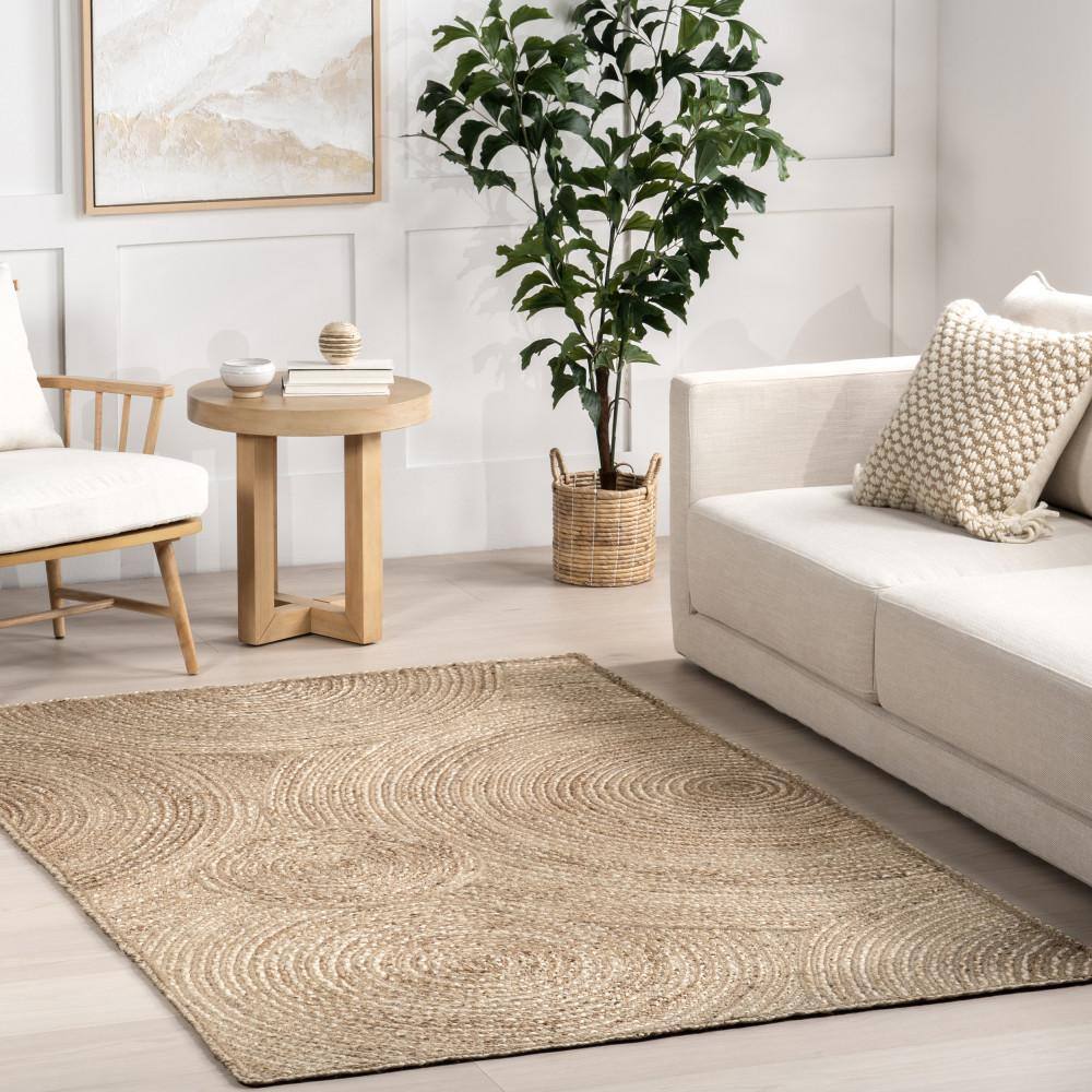 Hadassha Natural Braided Geometric Jute Area Rug, 5' x 8'