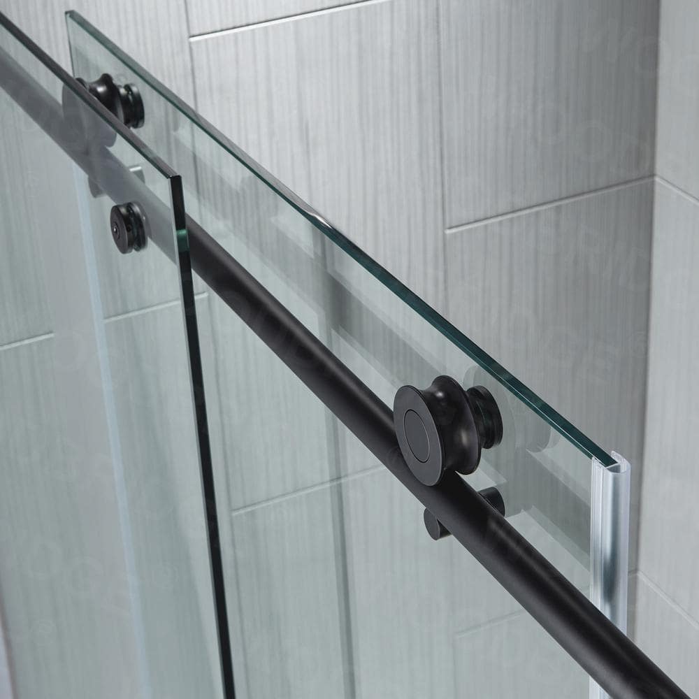 Matte Black Frameless Sliding Shower Door with Clear Tempered Glass