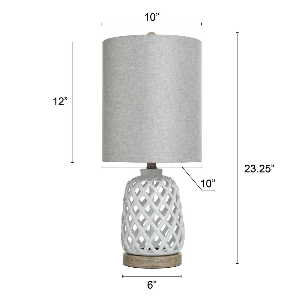 23.3" White Ceramic Table Lamp with Hardback Fabric Shade