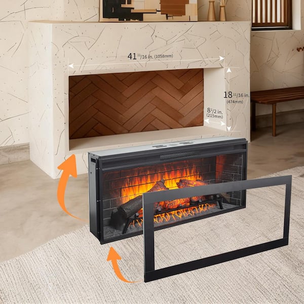 42 in. Infrared Electric Fireplace Insert with Removable Trim 3D Flame Heater, Remote Control, Built-In Speakers